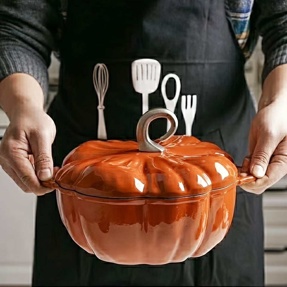 Enamel Pumpkin-Shaped Cooking Pot for Soup and Stew, Induction Compatible