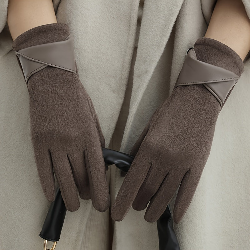 Women's Touchscreen Fleece Lined Gloves with Bowknot Design