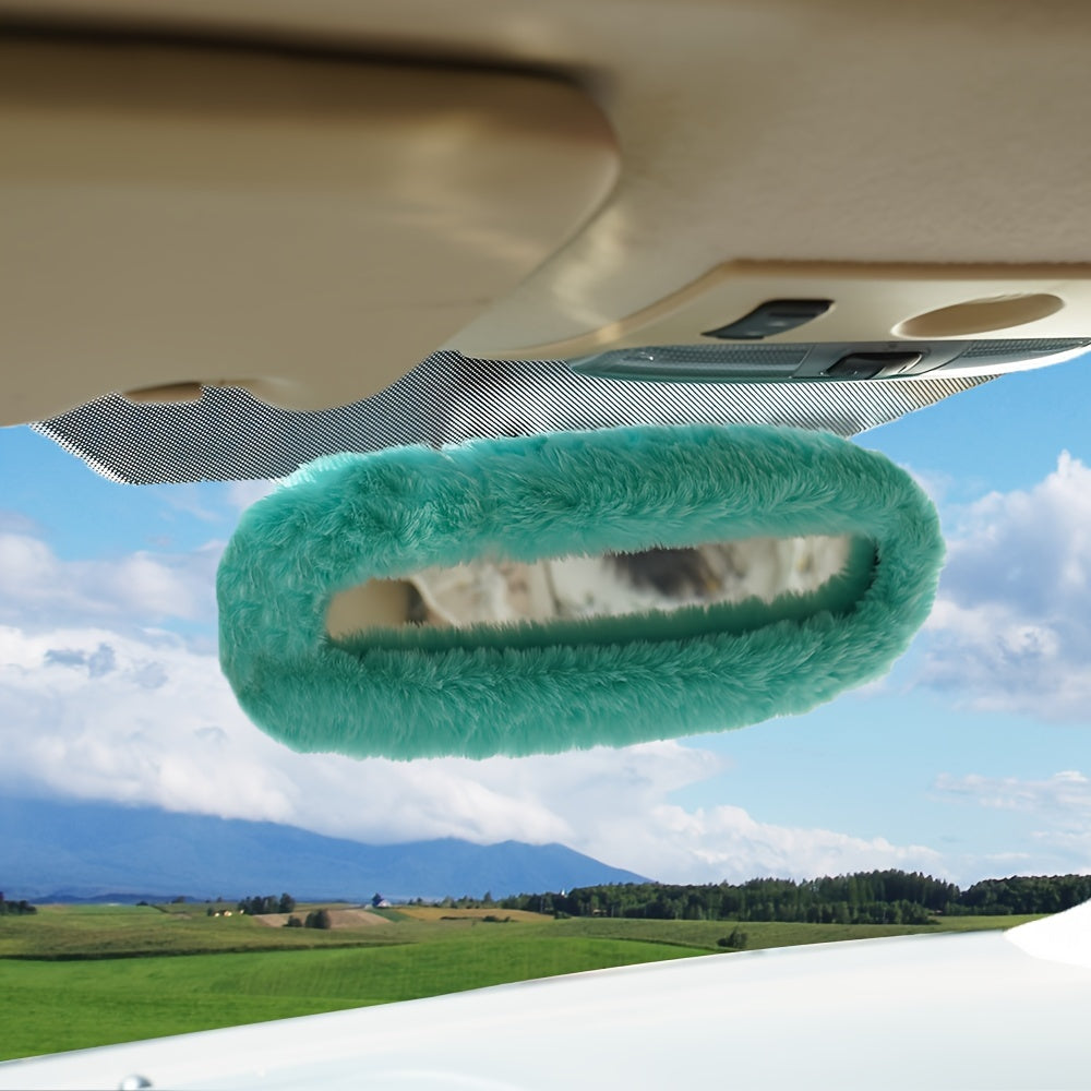 Unisex Plush Car Rearview Mirror Cover Soft and Cute Upholstery
