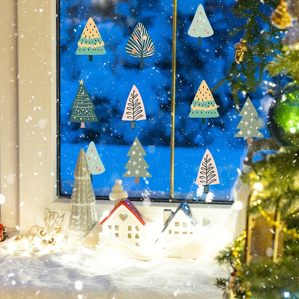Christmas Window Clings Decals Forest Trees Winter Decor Holiday Stickers