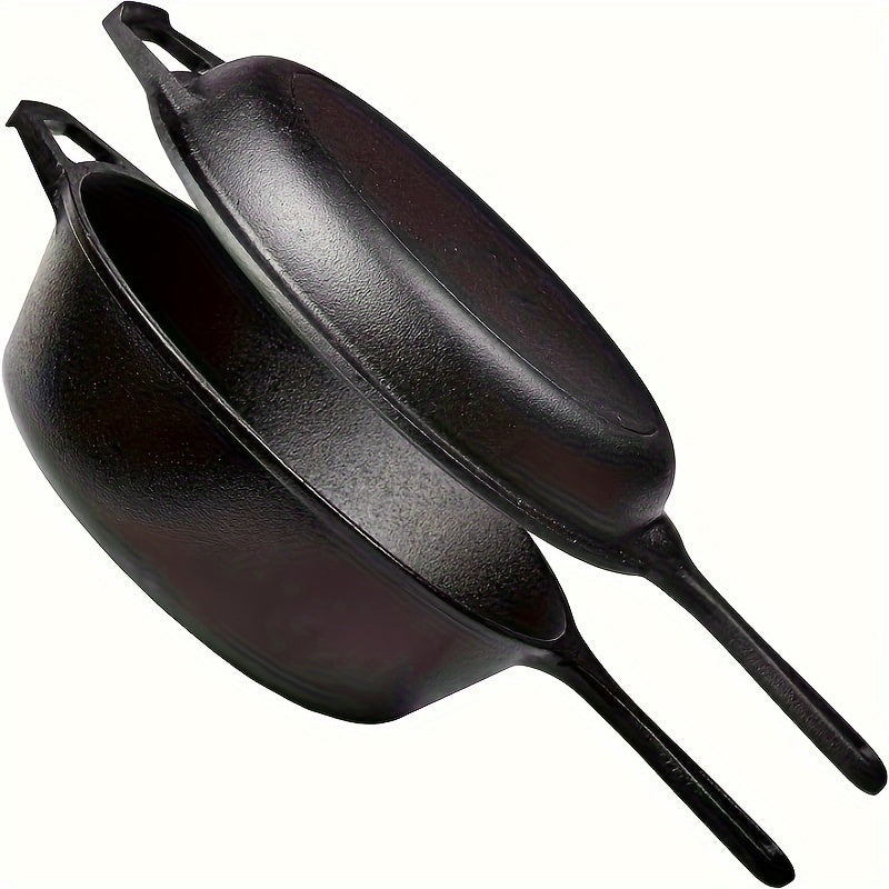 Black Cast Iron Combo Cooker 1-Piece Stew and Fry Pan Non-Stick Heat-Resistant