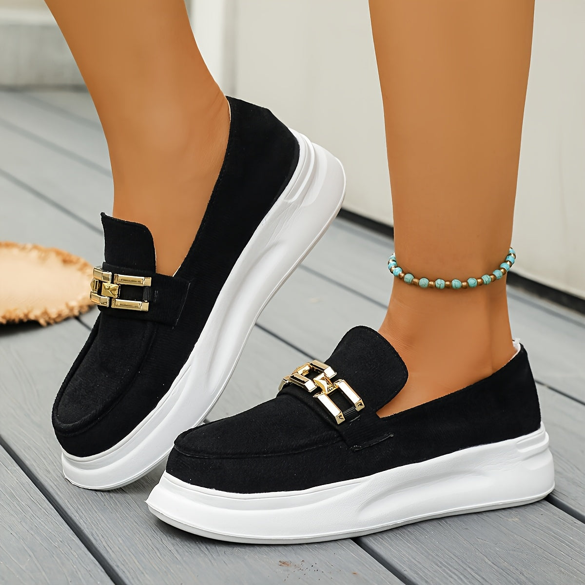 Women's Slip-On Platform Shoes Beige Cushioned Sole Casual Office Slip-Ons