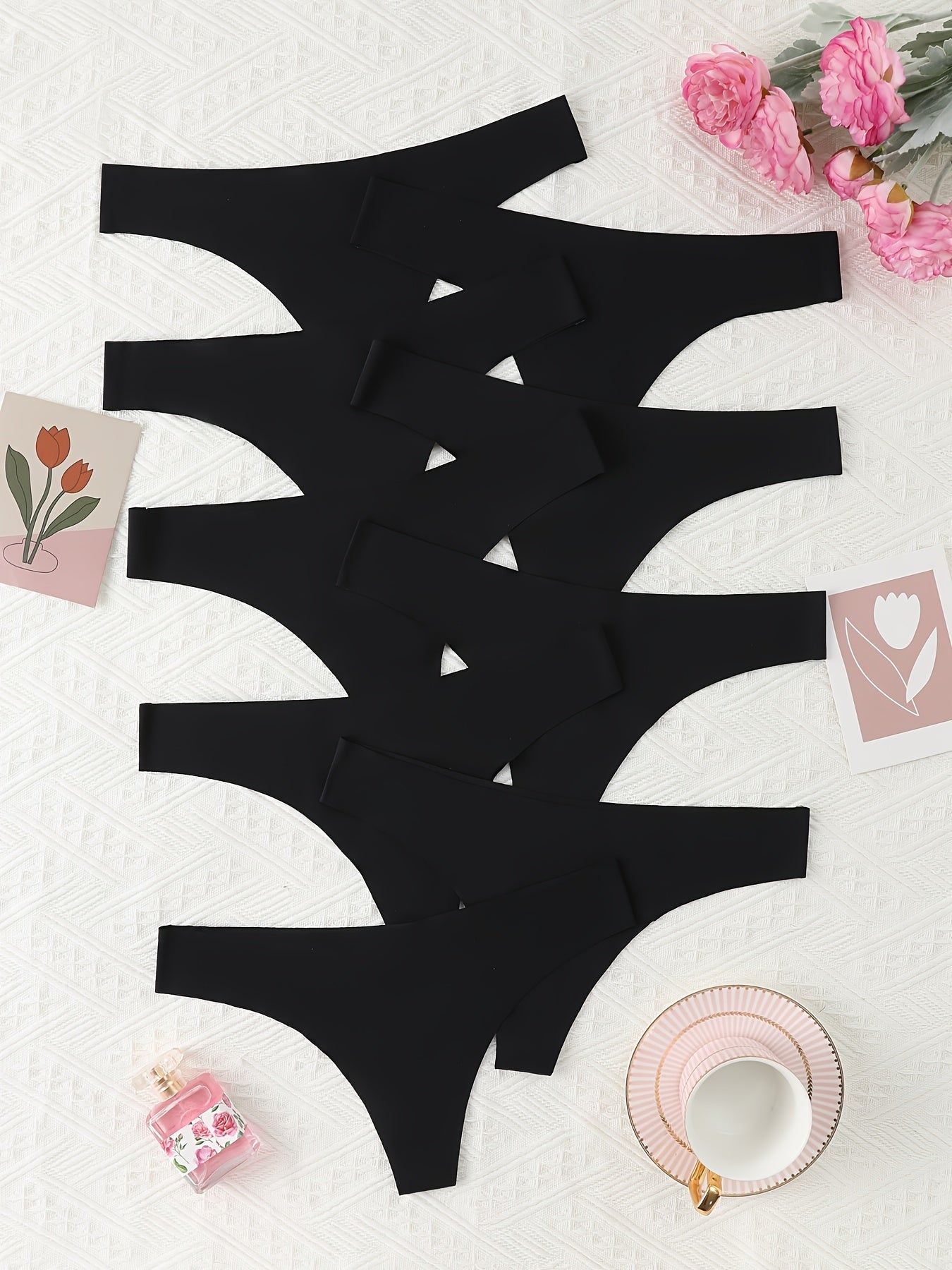 Women Seamless Thongs Set 9 Pieces Breathable Solid Color Lingerie