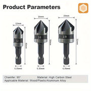 3Pcs Countersink Drill Bits Set, 90° Chamfer For Wood Plastic Aluminum