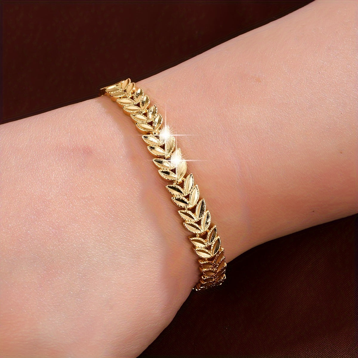 Women’s Copper Wheat Ear Bracelet with Cubic Zirconia for Everyday or Formal Wear