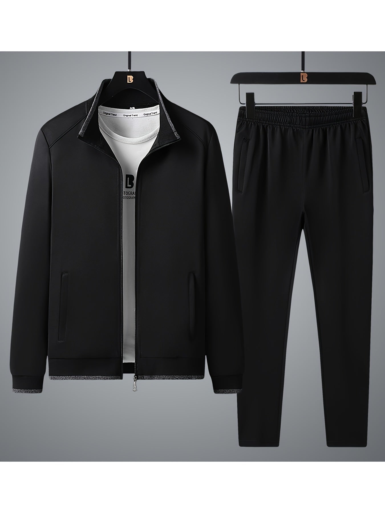 Мужской весенний спортивный костюм с длинным рукавом, стойка-воротник, открытая грудь, повседневный осенний стиль для средних лет пап