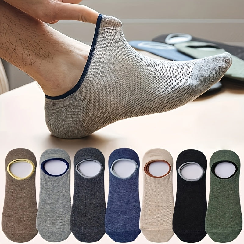 7 Pairs Men’s Mesh Silicone Non-Slip Boat Socks Spring Summer Color Matching