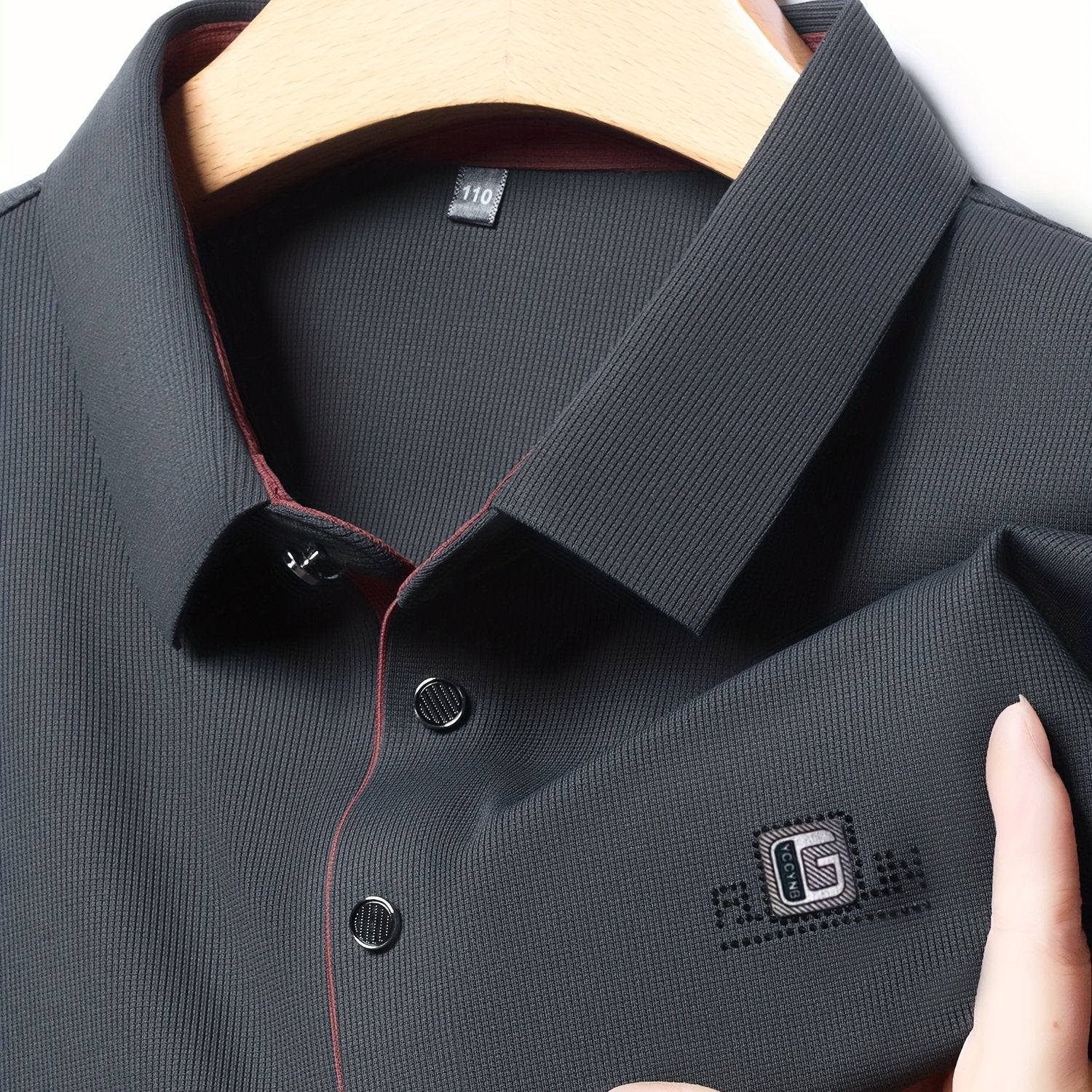 Camisa polo de golf para hombre con cuello de letras y poliéster spandex sólido