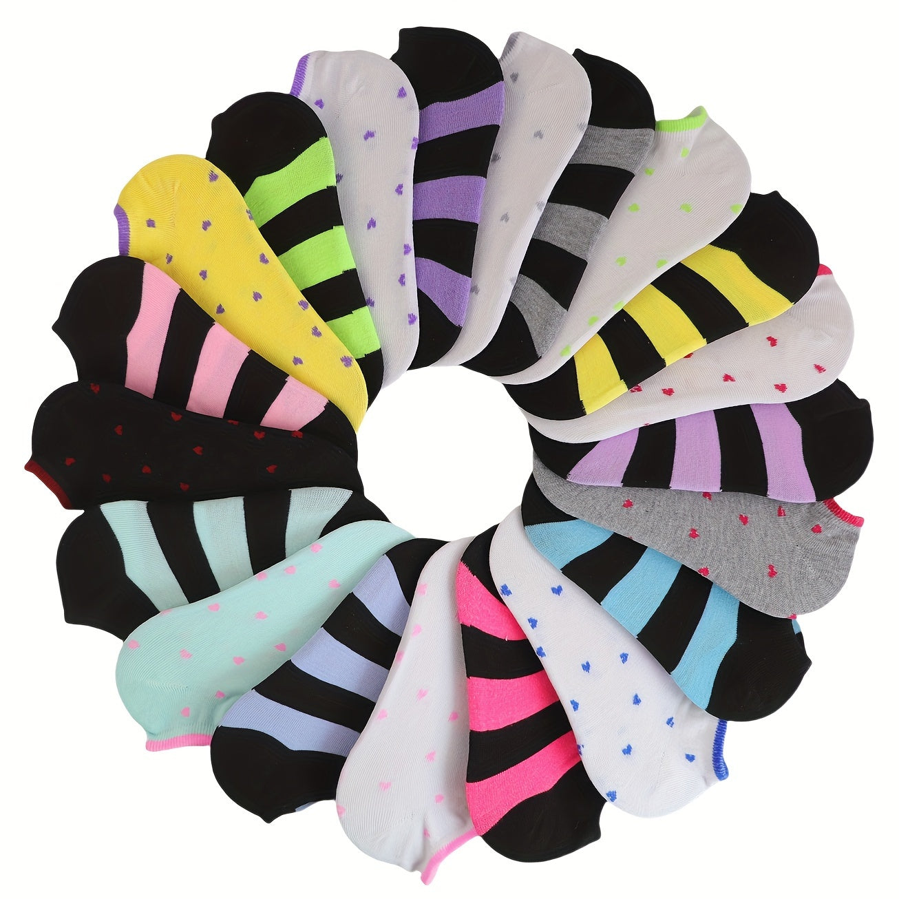 Women’s Ankle Socks 20 Pairs Lightweight Breathable Cotton-Polyester Geometric