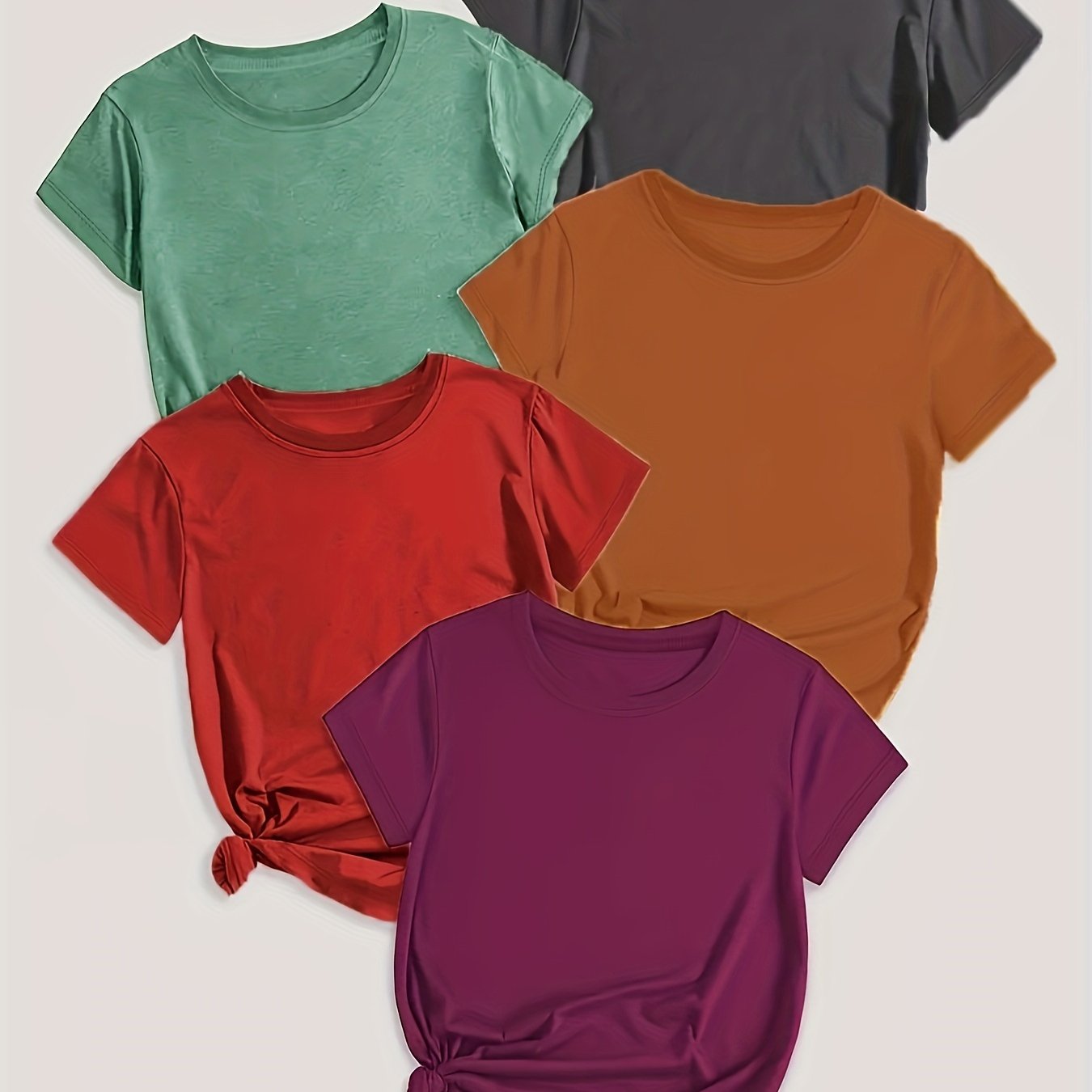 Women Short Sleeve T-Shirts 5 Pack Solid Colors Summer Casual Everyday