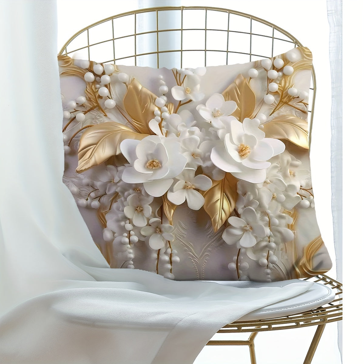 3D Floral Print Cushion Cover 18x18 Inches Home Decor