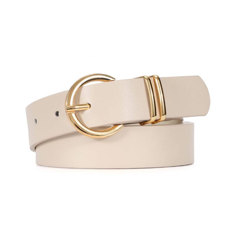 Women's Leather Belt for Jeans and Pants with Golden Buckle Solid Color Simple Design