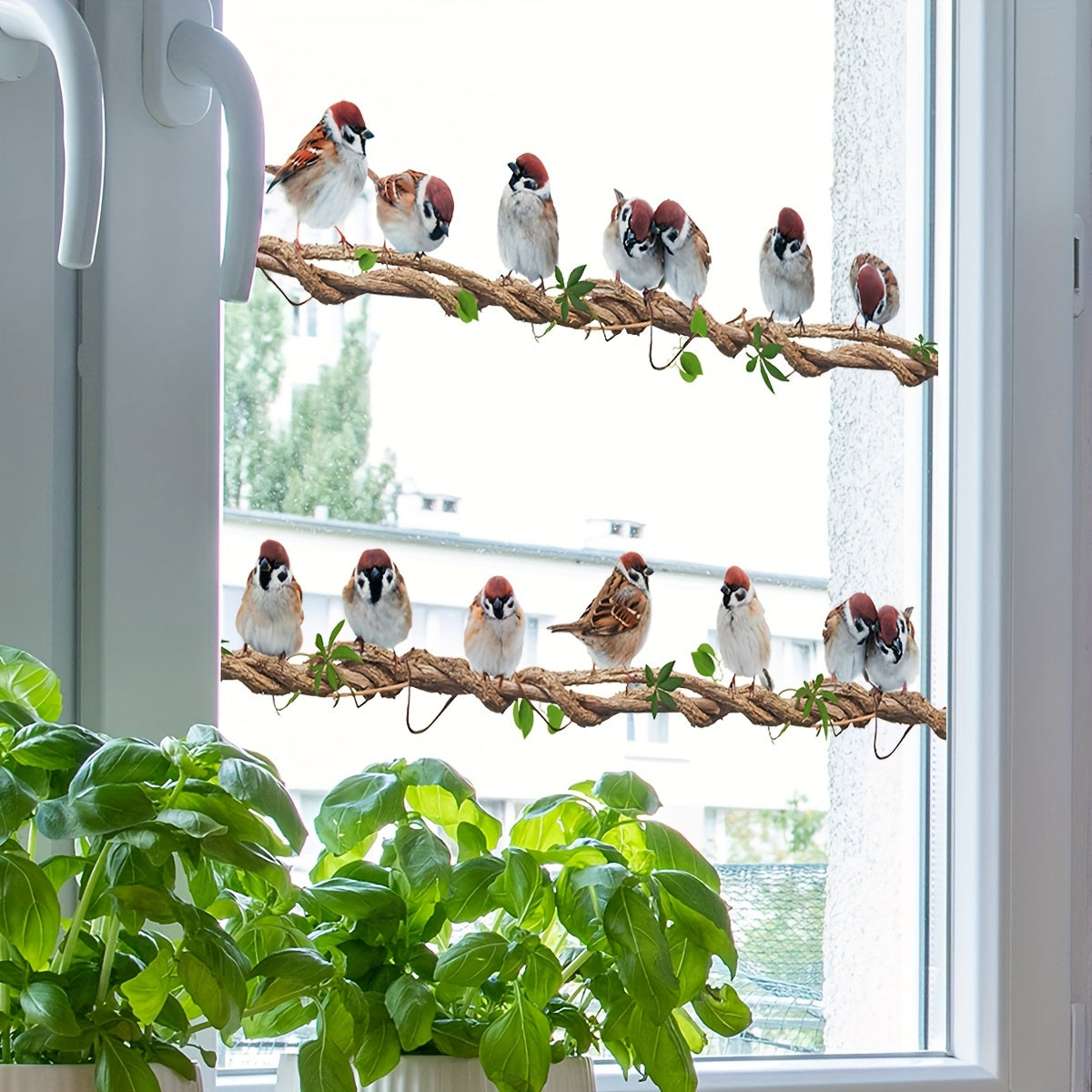 Contemporary Bird on Branch Window Cling Reusable Static Decal for Bedroom Living Room Kitchen