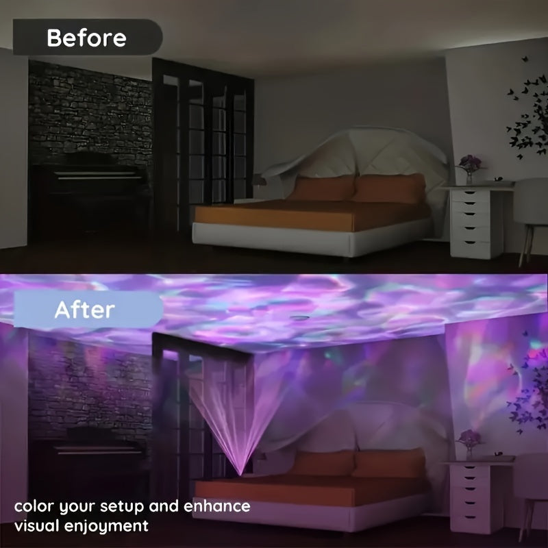 Luz nocturna LED con efecto de ondas de agua, alimentada por USB para dormitorio, sala de juegos y decoración de jardín