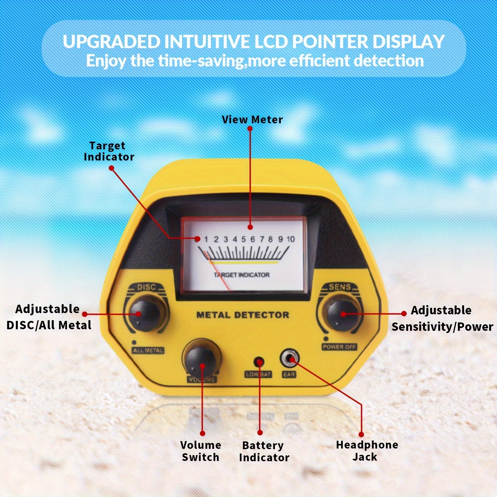 Adult Metal Detector with 8-Inch Coil, Adjustable Sensitivity for Treasure Hunting