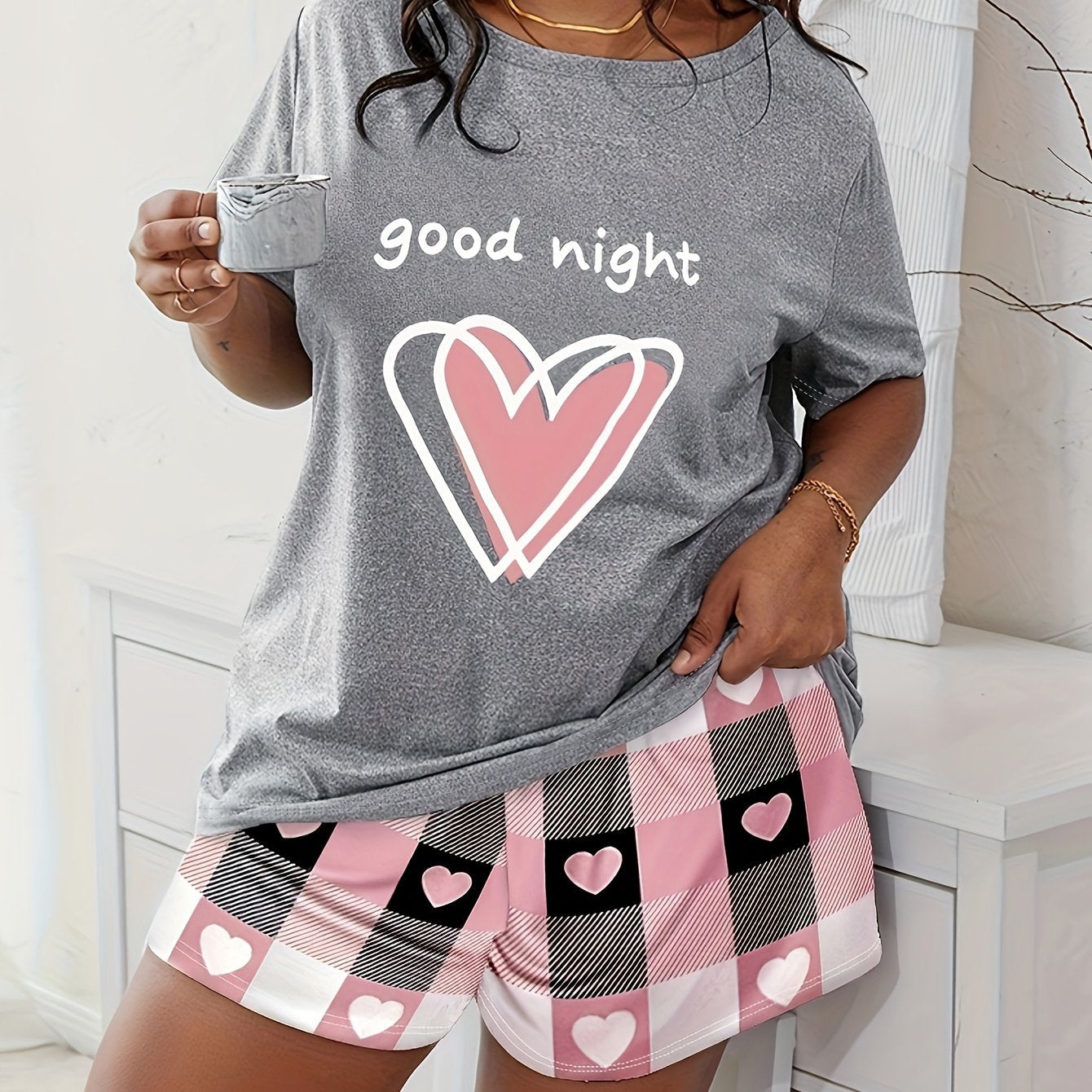 Женский комплект пижамы с коротким рукавом и шортами с леопардовым принтом