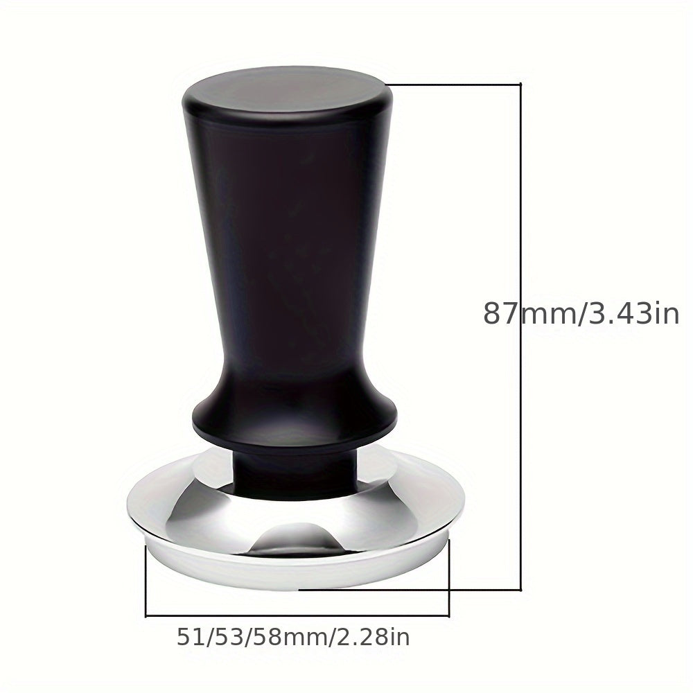 Tamper calibrado para espresso de 51/53/58mm con mango de aluminio con resorte, base de acero inoxidable, incluye tapete para café