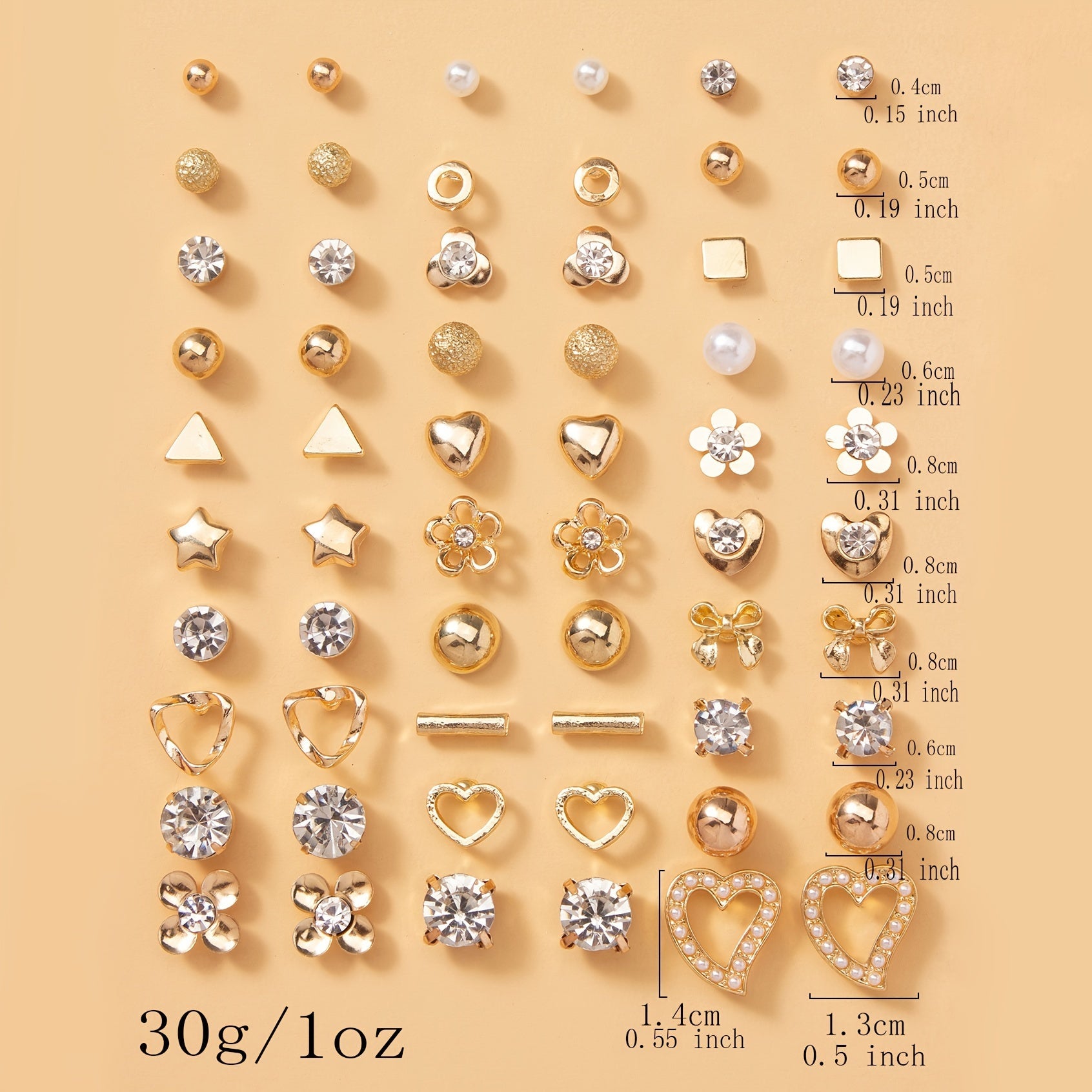 Ayollar uchun 30 ta nafis yurak shaklidagi marjon, kapalak, kristal va oltin quloq taqqichlari