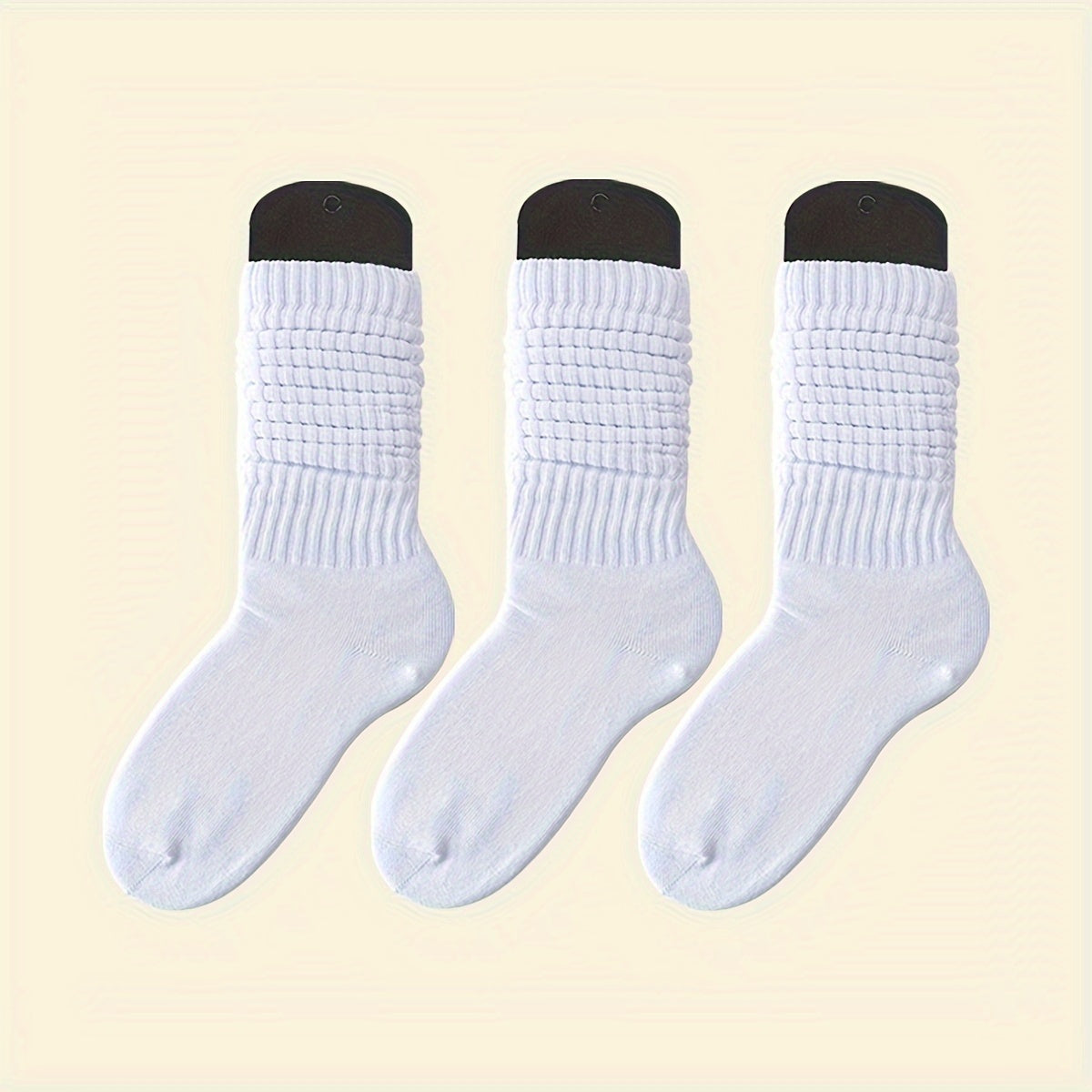 Women's Mid-Calf Socks Set of 3 Black White Gray Solid Comfortable Knit Fashionable