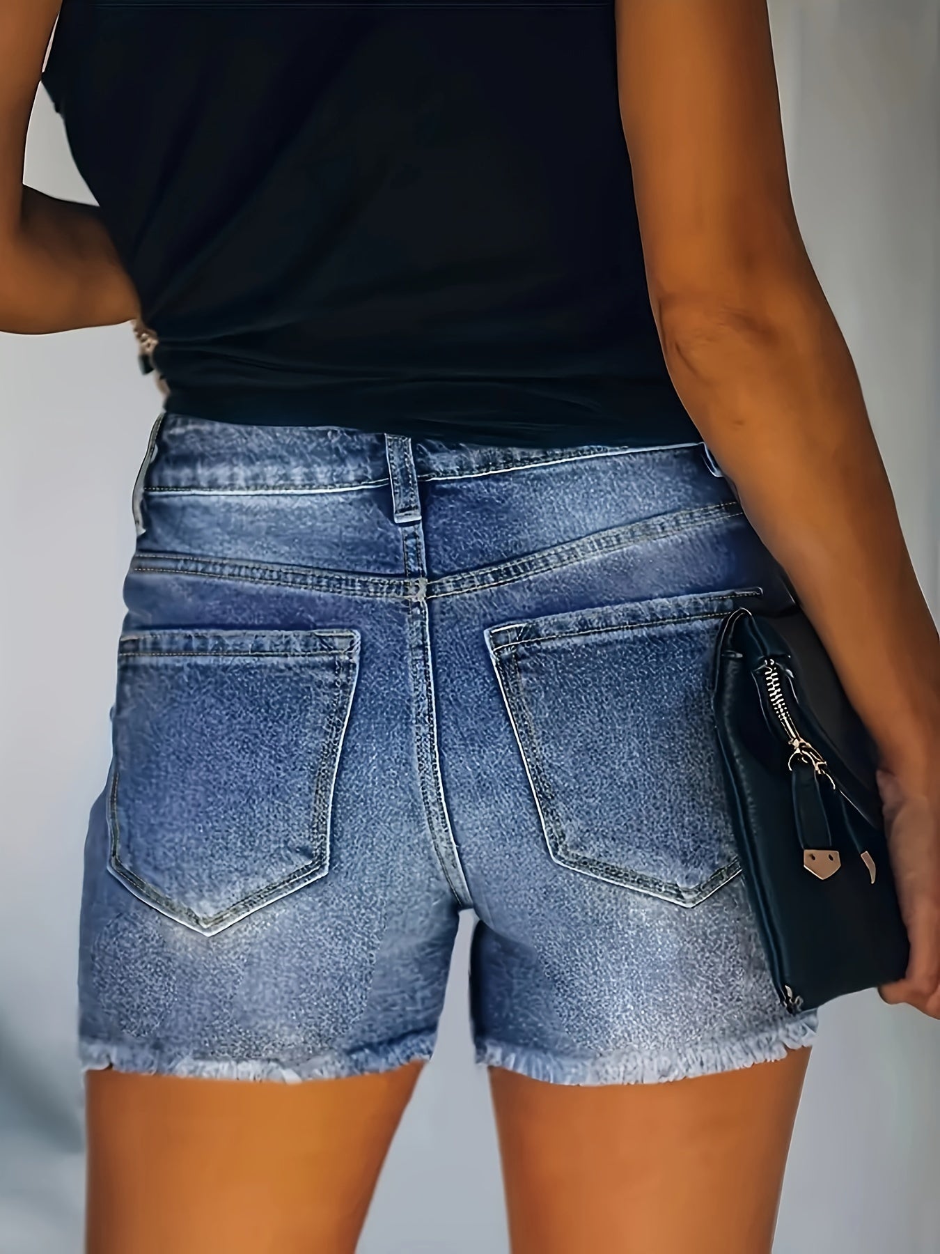 Plus Size Woman Denim Shorts Ripped Distressed Zipper Mid-Length Spring Summer