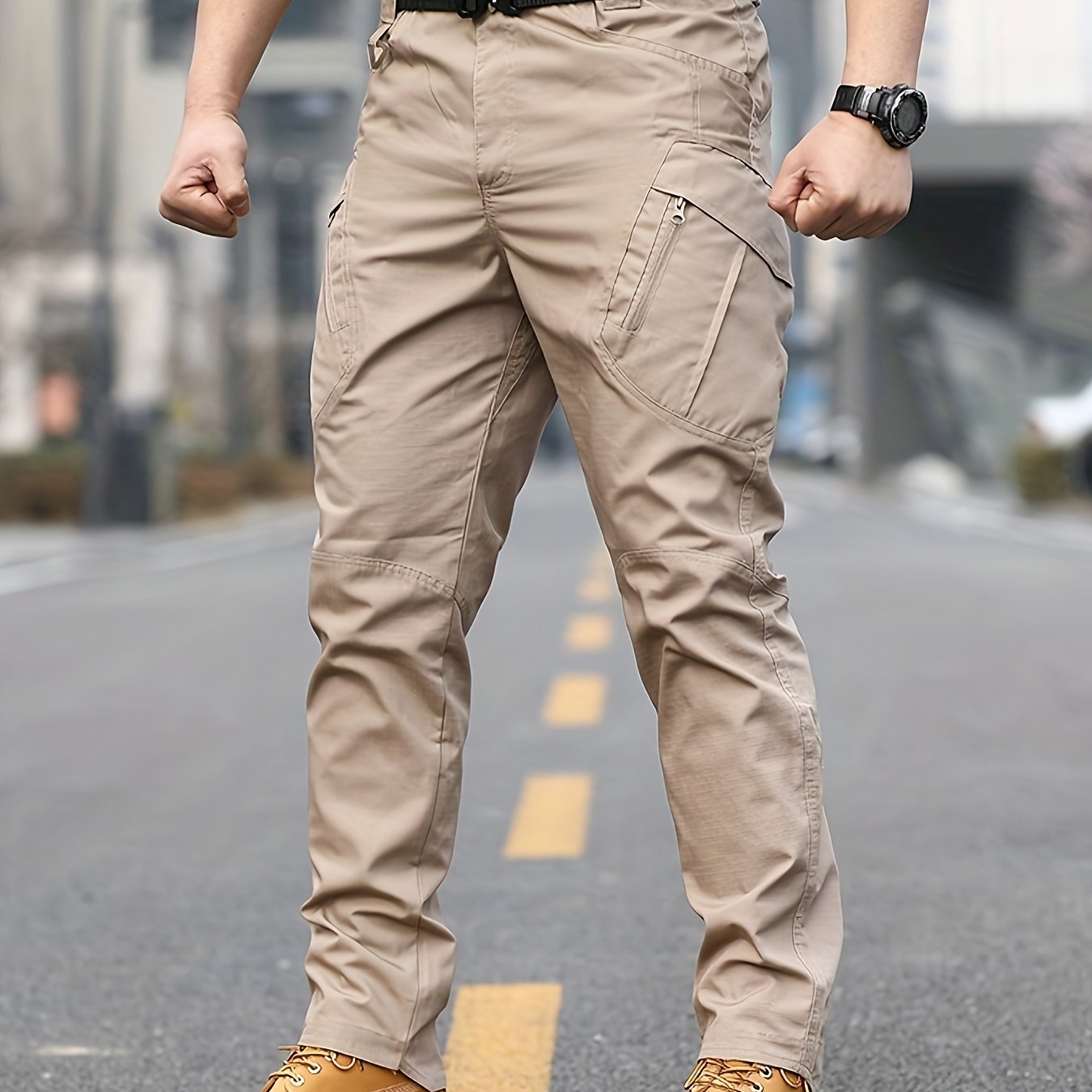 Men's Slim Tactical Pants Polyester All-Season Casual Outdoor Military Training