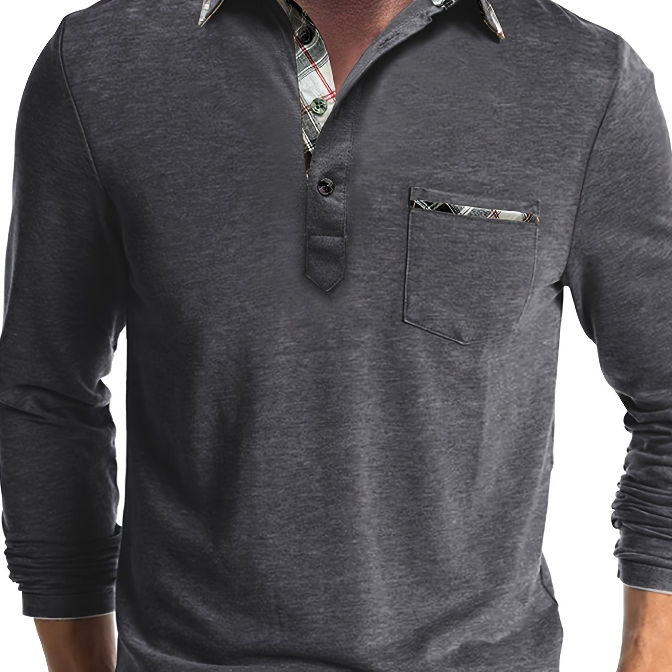 Men's Plus Size Long Sleeve Shirt with Chest Pocket in Beige Light Brown Plaid Casual Knit Fabric for Spring Fall