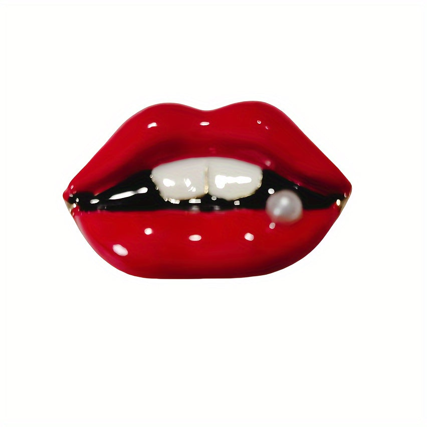 Red Lip Brooch Alloy Square Fashion Accessory for Women 3.81cm x 6.99cm