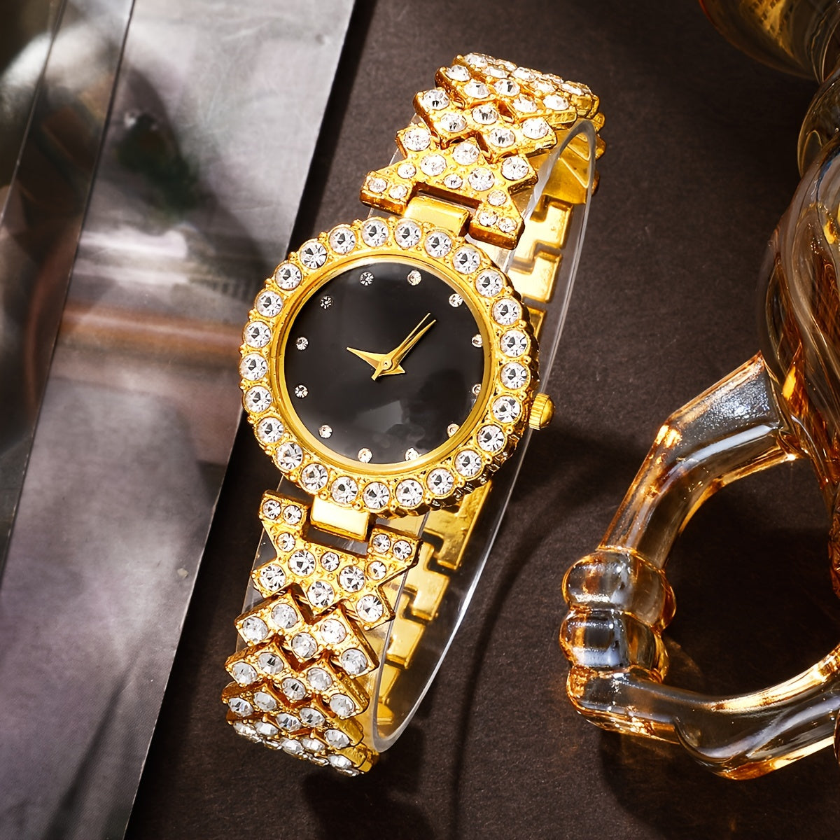 Women's Watch and Jewelry Set Retro Faux Leather Strap Crystal Accents Zinc Alloy Case