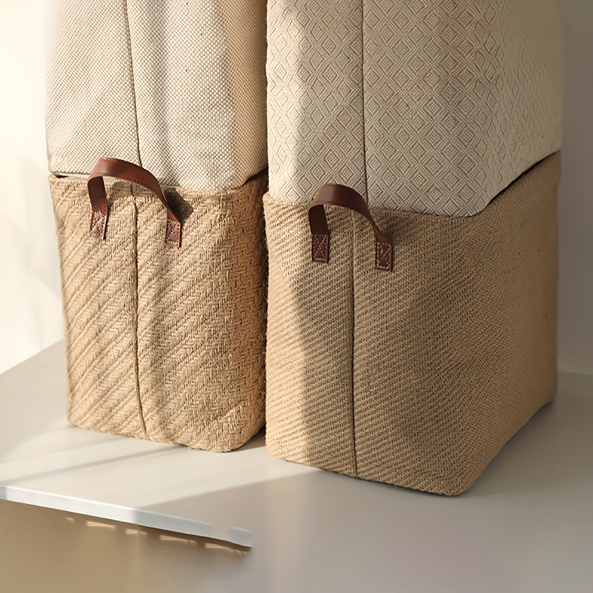 Корзина для хранения из джутовой ткани с ручкой - Просторный органайзер для книг, закусок, игрушек, рождественских и хэллоуинских подарков