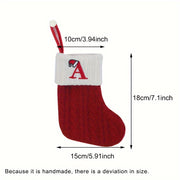 11 Inch Christmas Stocking with Knitted Alphabet Design for Hanging or Gift Bag Polyester