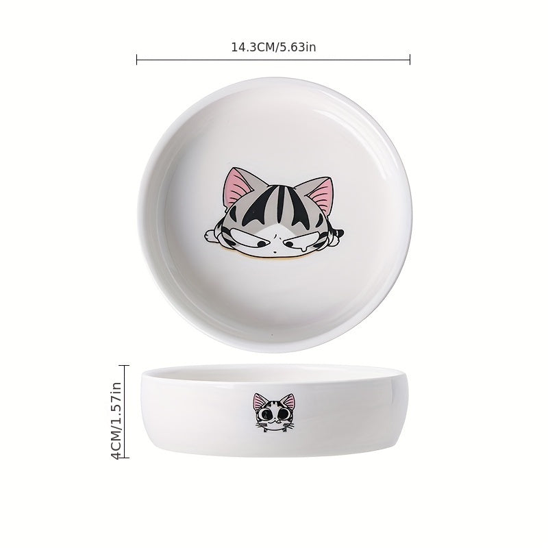 Keramika uy hayvonlari uchun tovoqlar, mushuklar va itlar uchun, sirpanmaydigan, multfilm mushuk tasviri bilan, bardoshli ovqat va suv idishi