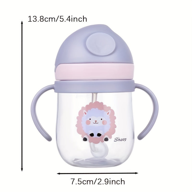 Kids 250ml Cartoon Print Leak-Proof Plastic Drinking Mug with Straw BPA-Free