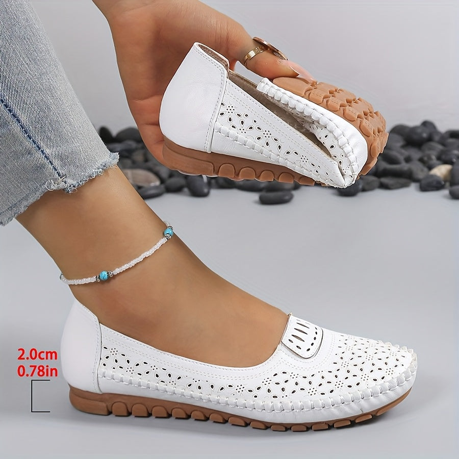 Women's Slip-On Loafers Breathable White Flats Comfortable Soft Sole