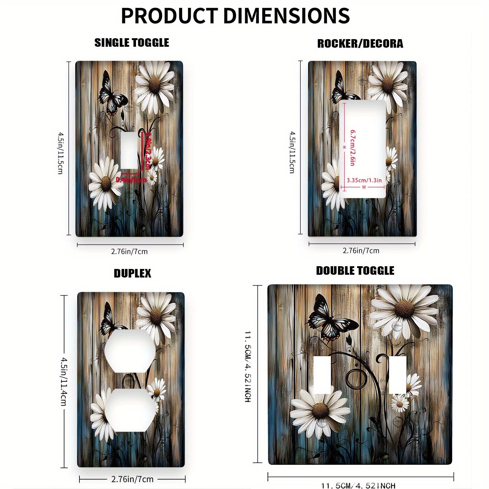 Деревенская фермерская настенная панель с ромашкой и бабочкой для выключателя света, подходит для использования в помещении/на улице на кухне, в спальне или кафе. Не требует электричества или батареек. Доступна в вариантах 1Gang или 2Gang.