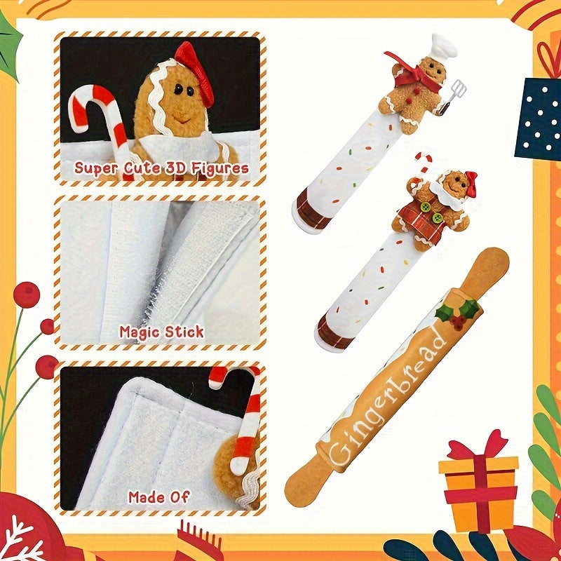 Set of Three Christmas Gingerbread Refrigerator Door Handle Covers Kitchen Decor