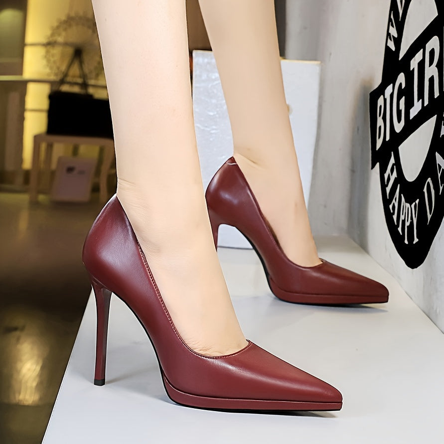 Women's Retro European Style Stiletto Heels Waterproof Platform Shallow Mouth Pointed Shoes