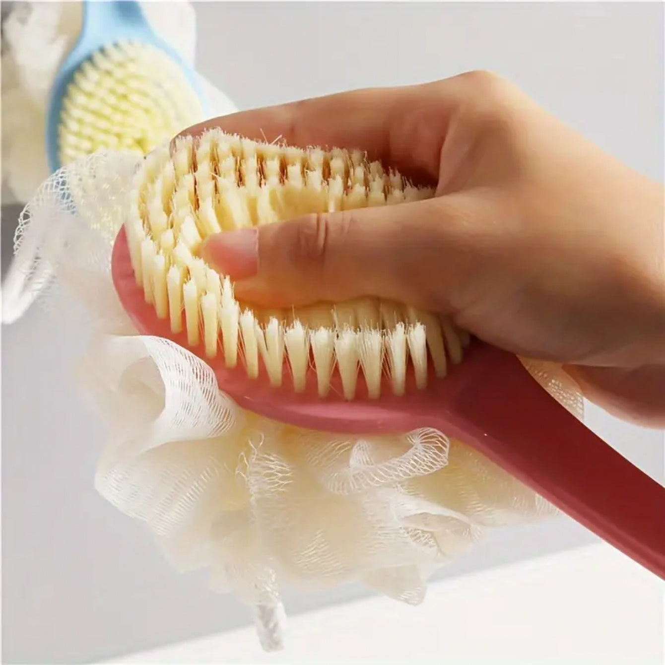 Dual Color Exfoliating Bath Brush with Long Handle for Shower and Massage
