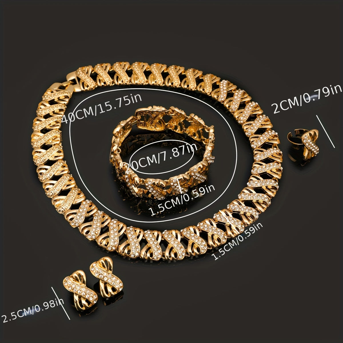 Women’s Zinc Alloy Jewelry Set Necklace Bracelet Earrings Ring for Daily Wear Valentine Gift