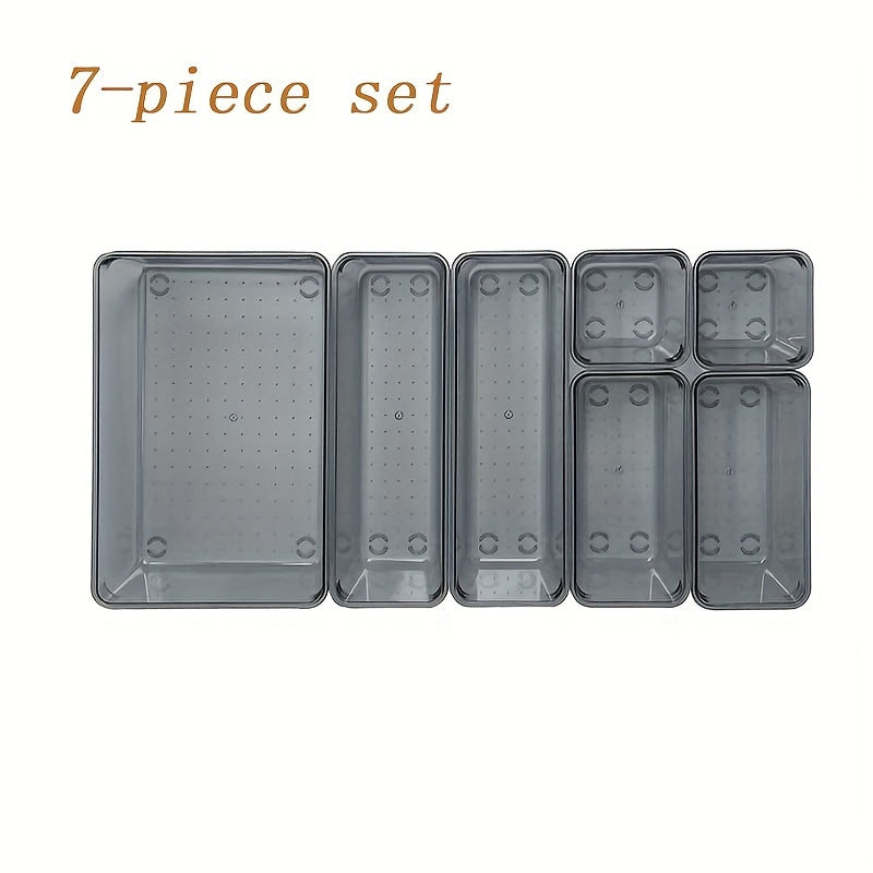 Stackable Clear Drawer Organizer Set in 4 Sizes for Makeup Skincare Stationery Storage