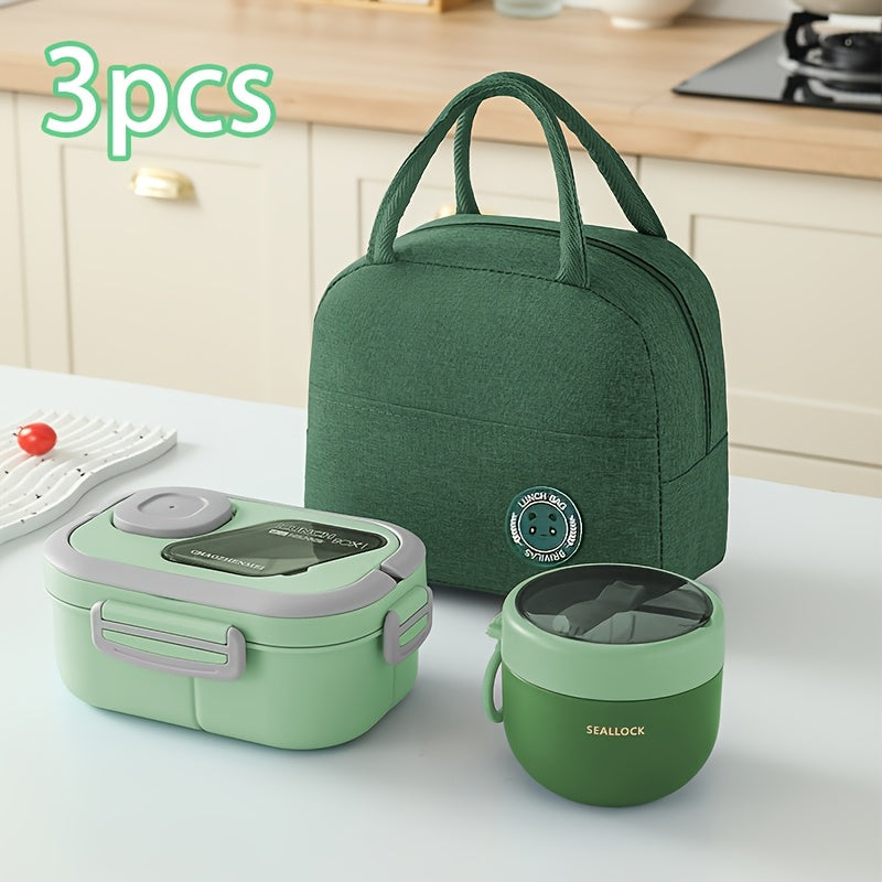 3-Piece Portable Lunch Bag Set with Thermal Bag, Lunch Box, and Oatmeal Cup for Students