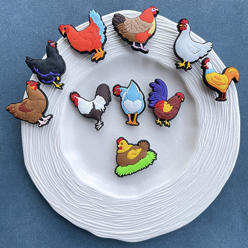 10Pcs Cartoon Chicken Shoe Charms Colorful PVC Shoe Accessories for Teens Adults