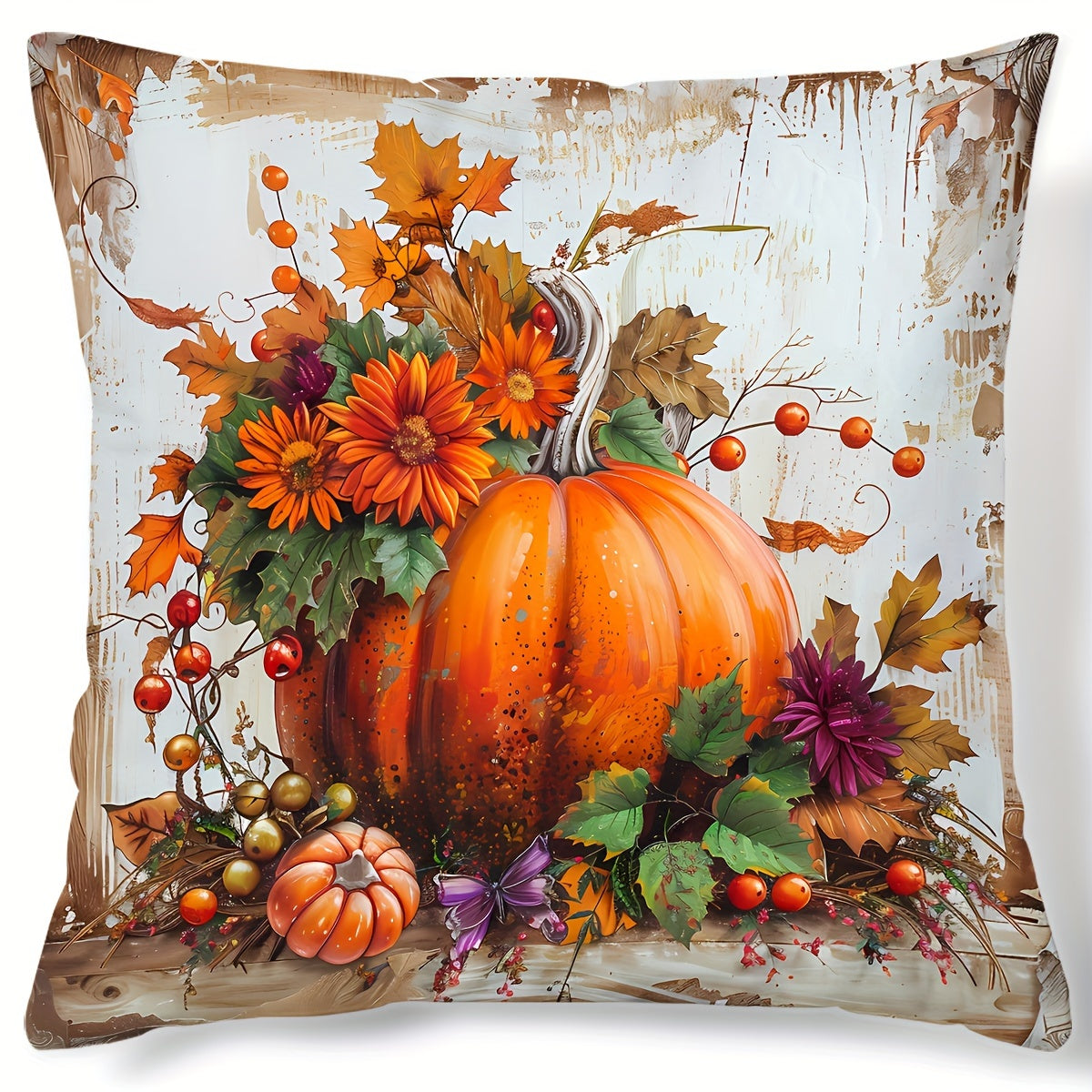 Autumnal Pumpkin and Sunflower Pillow Cover 44.96cm x 44.96cm Sofa Bedroom Decor