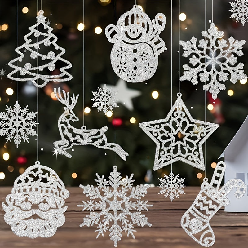 Set de 20 adornos de copos de nieve y árboles de Navidad para la decoración festiva