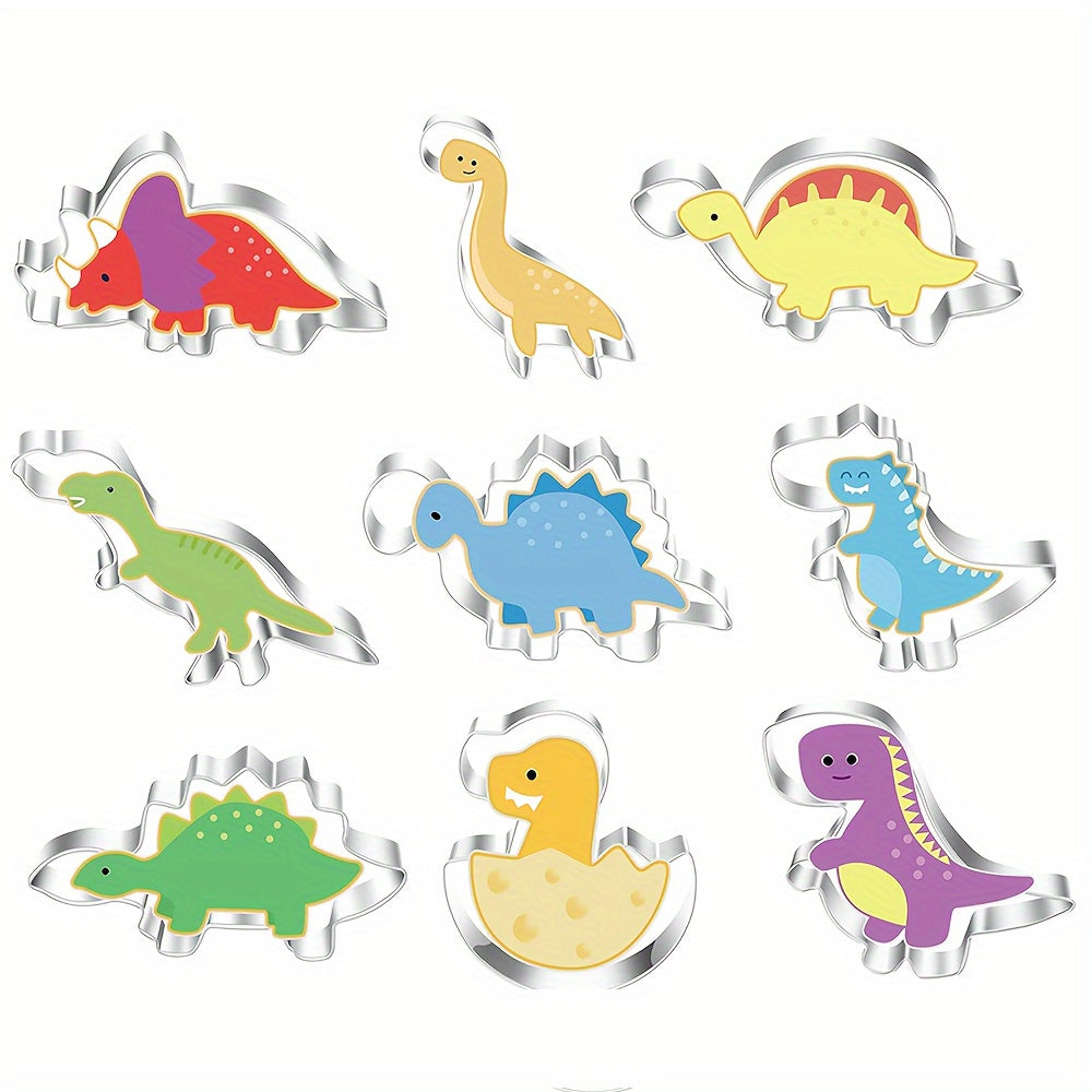 Set of 10 Stainless Steel Dinosaur Cookie Cutters for Baking and Cake Decoration