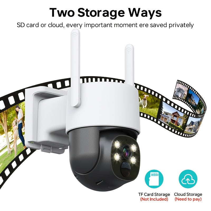 Ulanmagan 4MP tashqi xavfsizlik kamerası, kechqurun ko‘rish, harakatni aniqlash va pan-tilt bilan