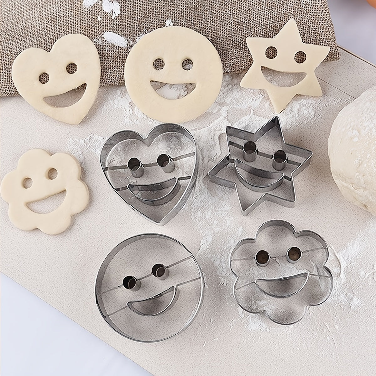 Set of 4 Stainless Steel Cookie Cutters Happy Face and Holiday Shapes for Baking