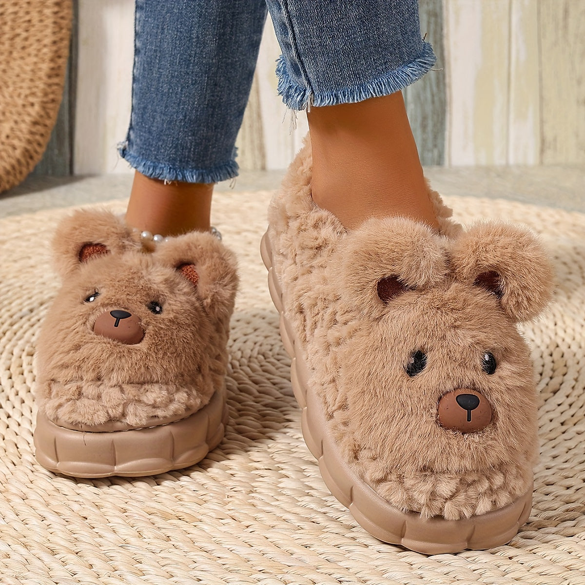 Женские плюшевые тапочки с принтом животных и подошвой из EVA, комфорт круглый год