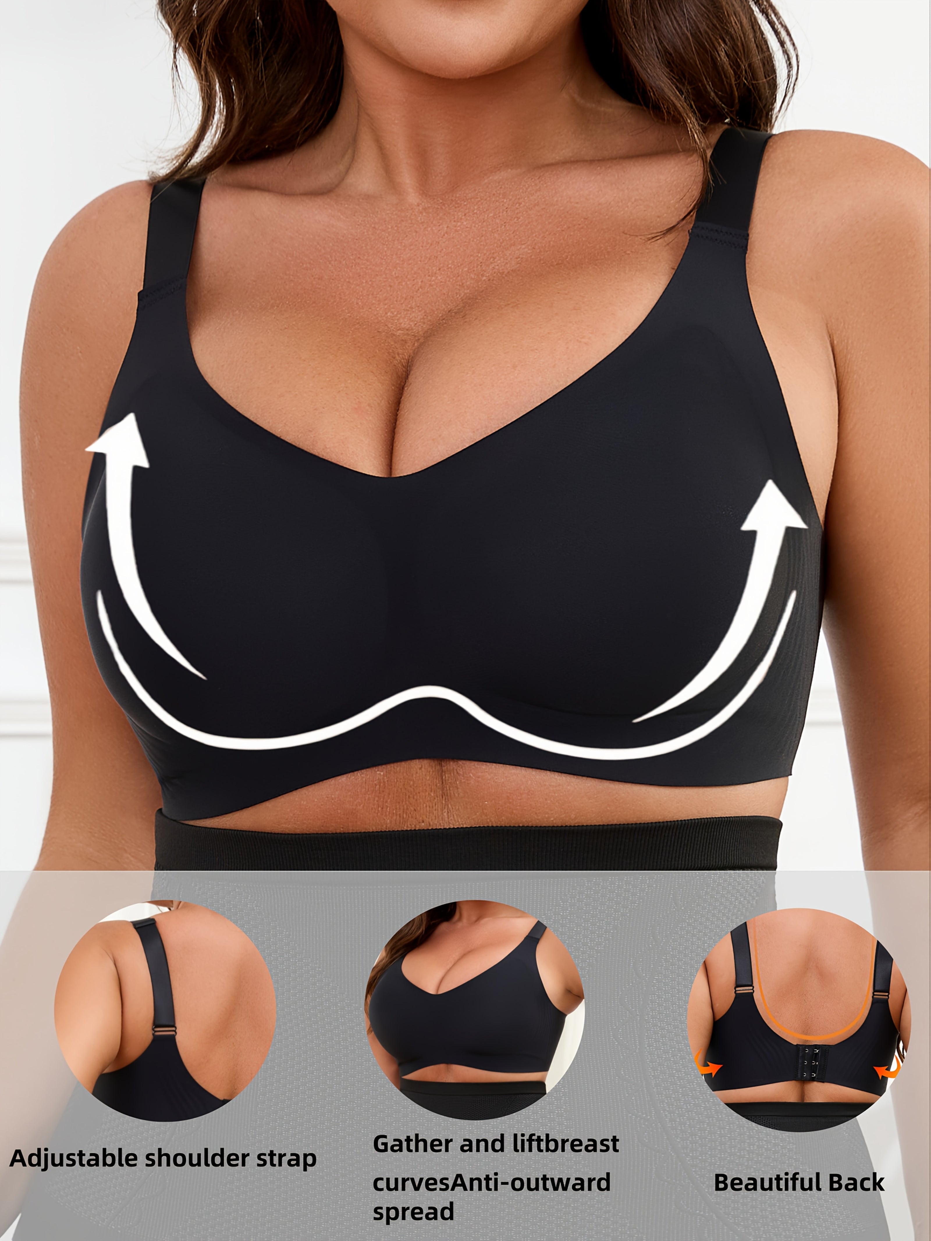 Plus Size Seamless Sports Bra Breathable V-Neck with Removable Pads