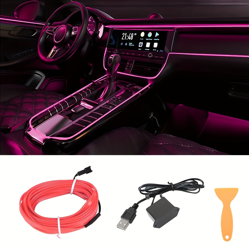 Car RGB Neon Interior Lights Kit 197 Inch Flexible LED El Wire USB