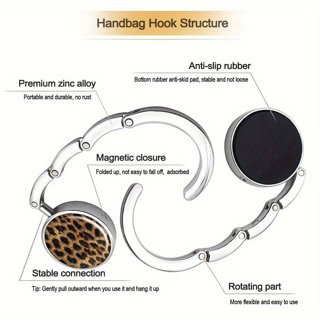 Leopard Print Foldable Purse Hanger Handbag Hook for Travel and Gifts